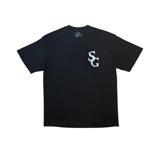 A clean, black t-shirt featuring a stylized white SwishGang logo on the left chest